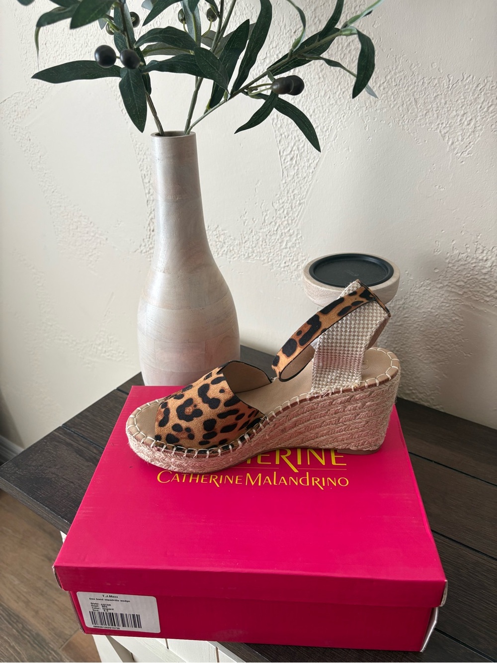 Catherine Malandrino Leopard Print Espadrille Wedge Sandal - Tan/Black
